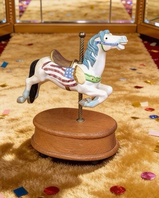 Vintage Willitts Design Carousel Horse Music Box America The Beautiful Works
