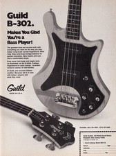 GUILD B-302 BASS GUITAR~ORIG 1978 PROMO PRINT MAGAZINE AD POSTER PINUP CLIPPING picture