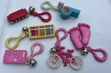 6 Vintage 80s Plastic Clip On Bell Charms Harmonica Whistle Feet Abacus Radio picture