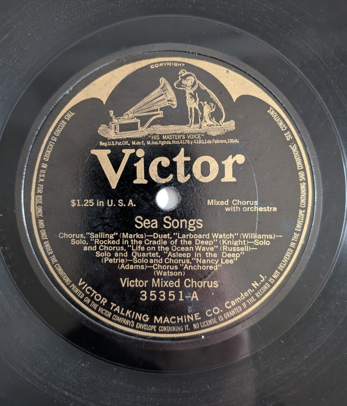 Vintage Victor 78 RPM Sea Songs & War Songs Medley - 1914 Mixed Chorus