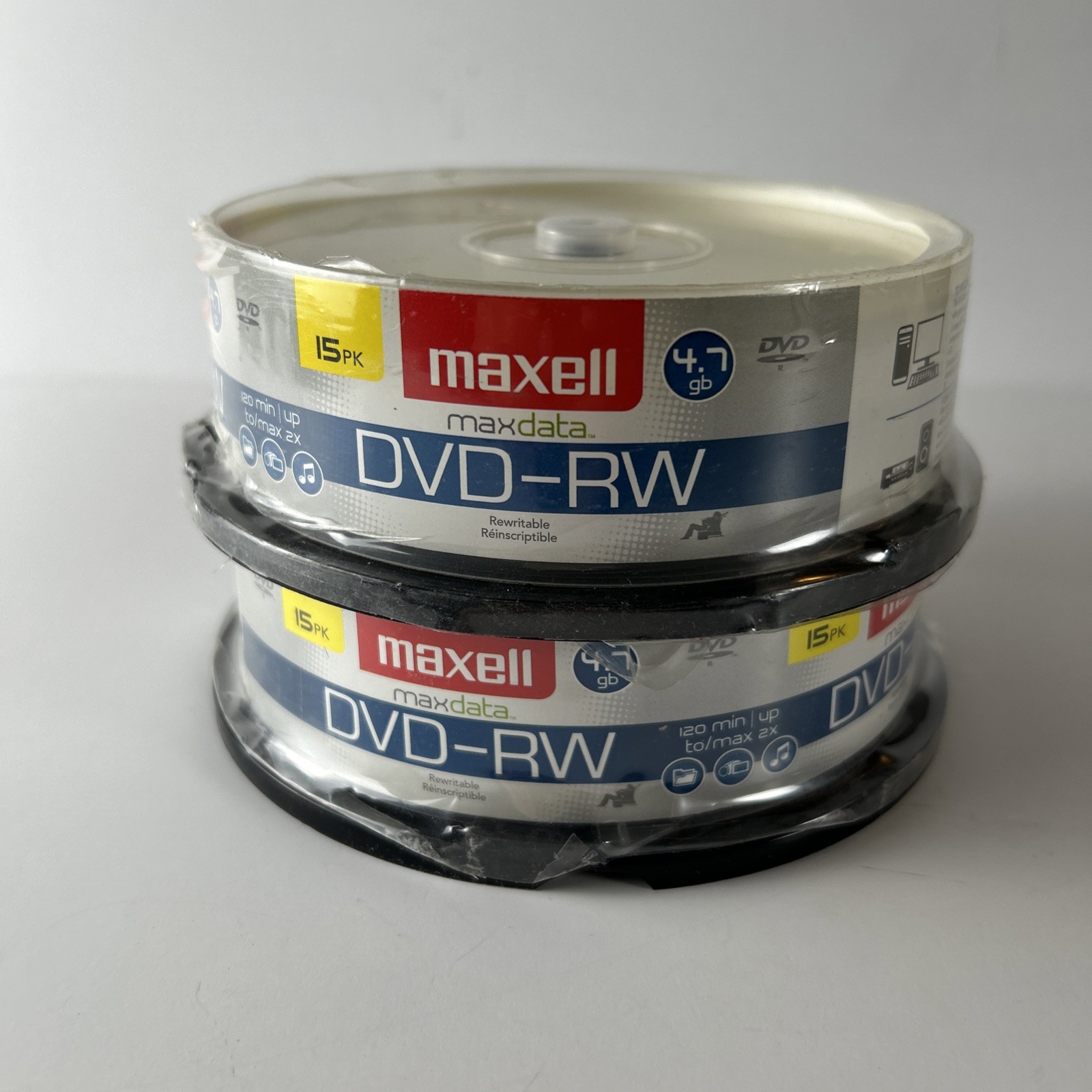Lot of 2 Maxell Maxdata DVD-RW 4.7GB 120min 2x Spindle (30 Discs)  NOS Open PK