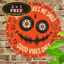 Smiling Face Vinyl Record Retro Round Metal Tin Sign Art 8x8 picture