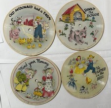 Voco 4 Cardboard Picture Discs W/ 8 Songs, Children’s Records English 1948 picture