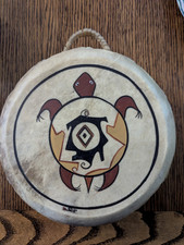 Native American Indian Rawhide Drum Double-Sided Stretched Leather Face over 10