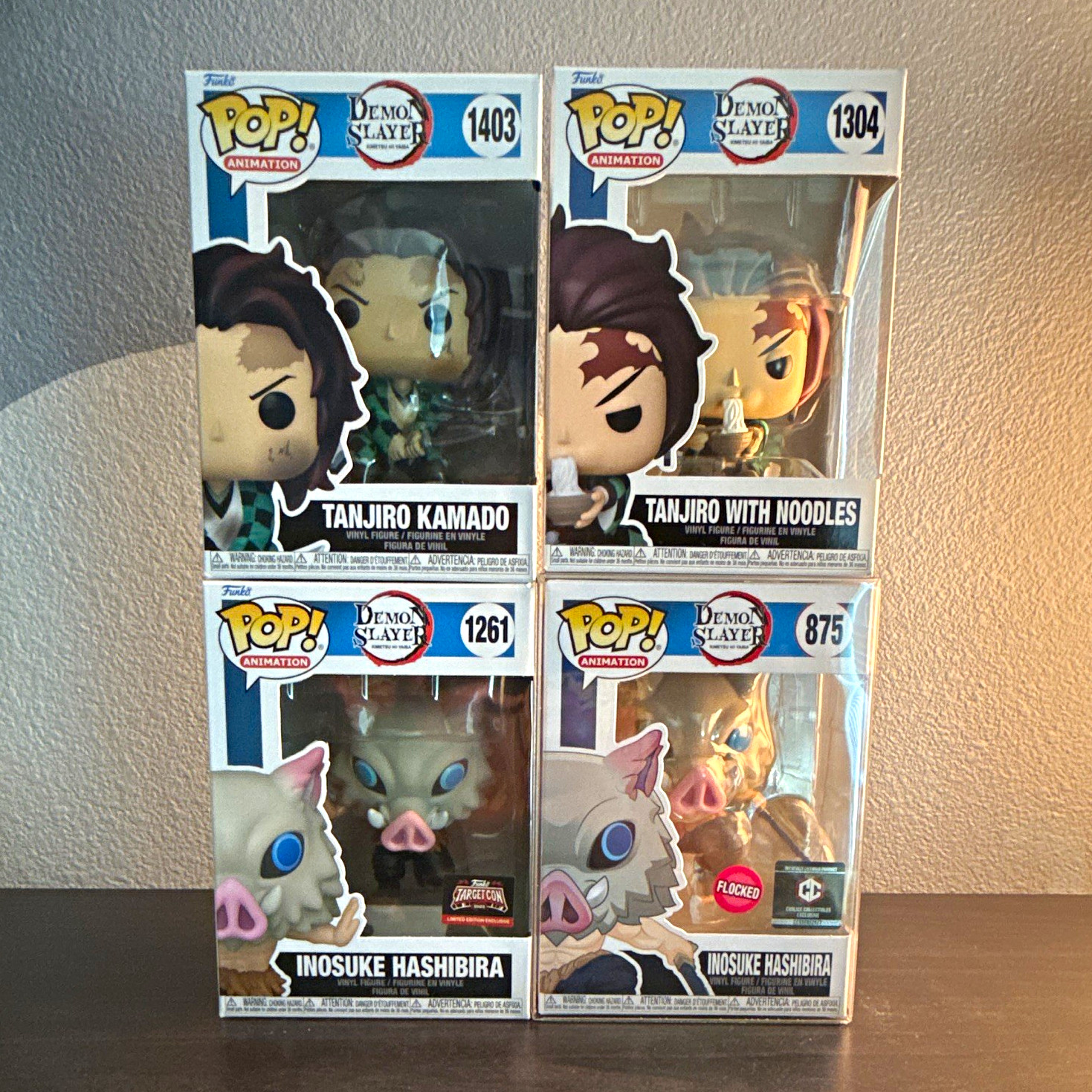 Funko Pop Animation Demon Slayer Tanjiro & Inosuke TargetCon Flocked Lot 4