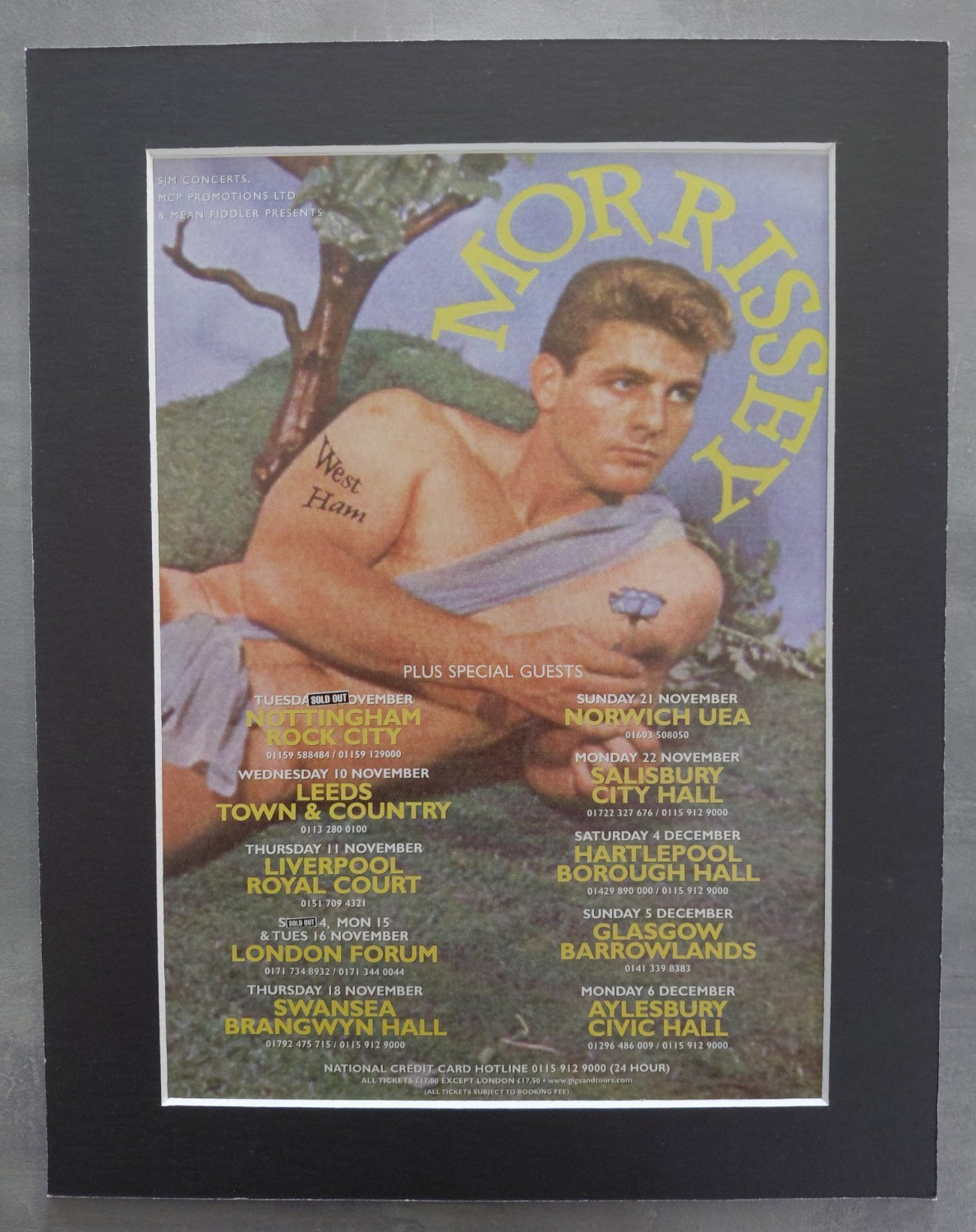 Morrissey 1999 UK Tour Promo Original Tour Advert Mounted 14x11
