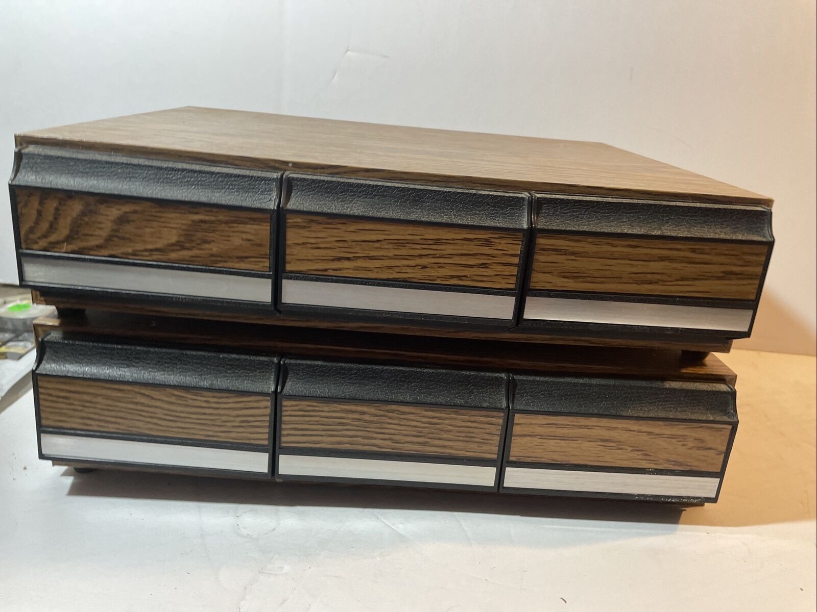 Vintage Faux Wooden 3 Drawer Cassette Tape Storage Cabinet Holds 42 Lot Of 2