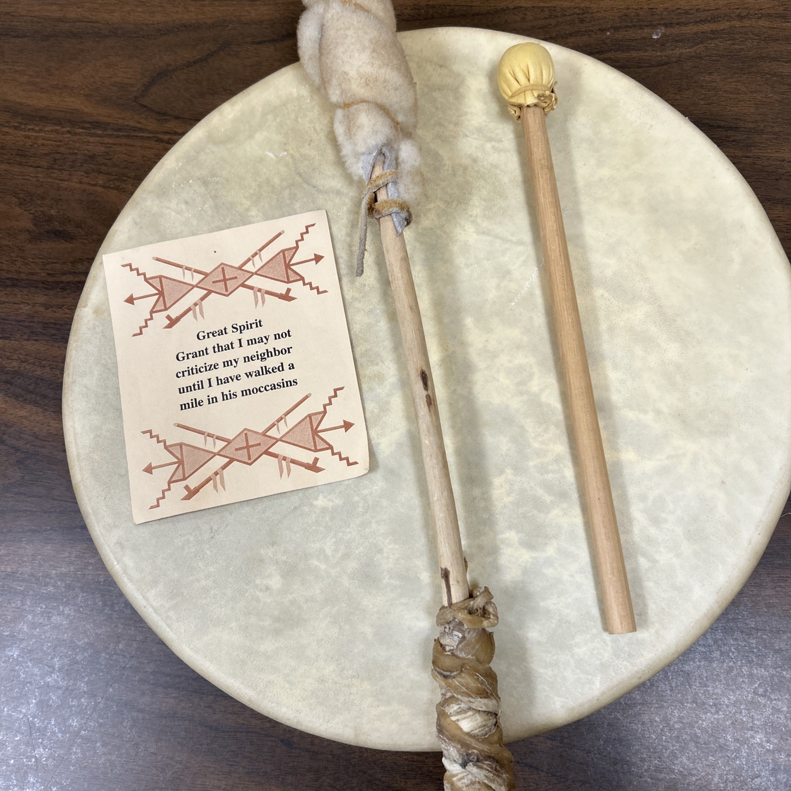 Native American Shaman Thick  Rawhide drum /2 drum sticks +4 necklaces/beads