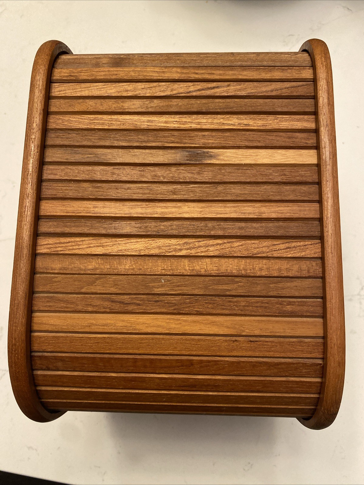 Kalmar Designs Teak Wood Roll Top Cassette Tape Storage Box