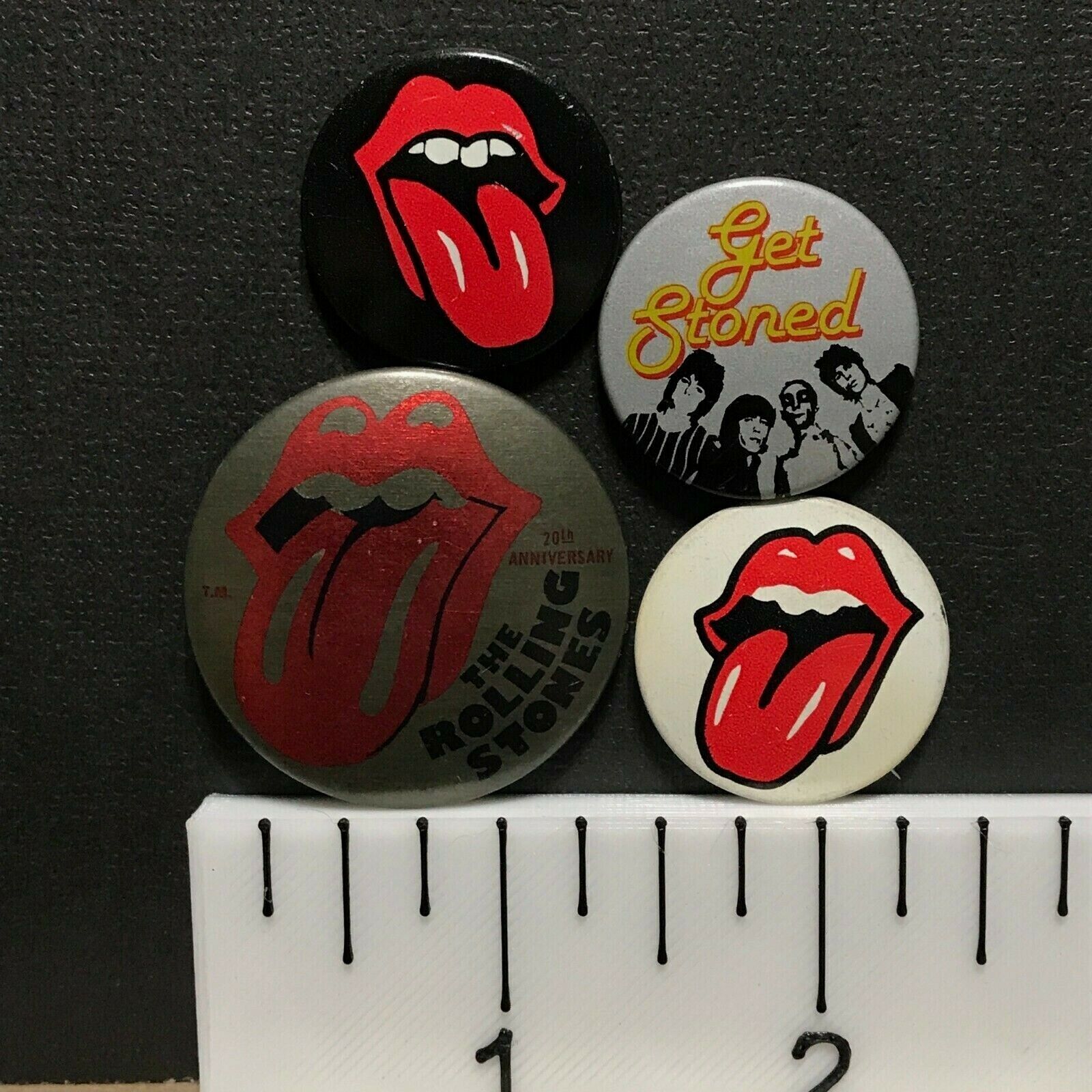 Rolling Stones, Set of 4 (1980s?) Vintage Rock Music Pin-Back Buttons Jagger