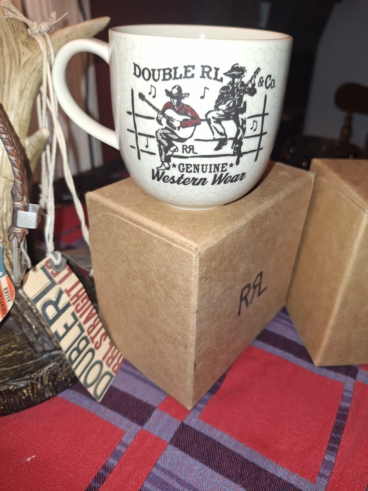 rrl souvenier mug with bango/guitar player on fence