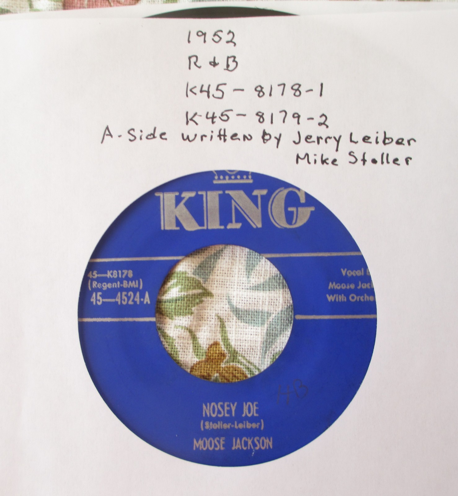 1952 R&B Moose Jackson Nosey Joe/Sad King 4524A 45rpm VG+