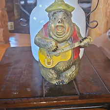 Big Al Ceramic Bear Piggy Bank Coin Bank Figurine w/ Hat, Red Vest & Guitar picture