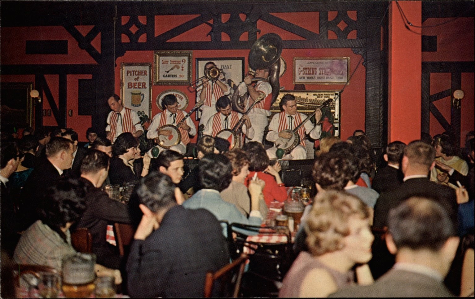 Your Fathers Mustache NYC Banjo Band Mustache Stompers Interior postcard u43