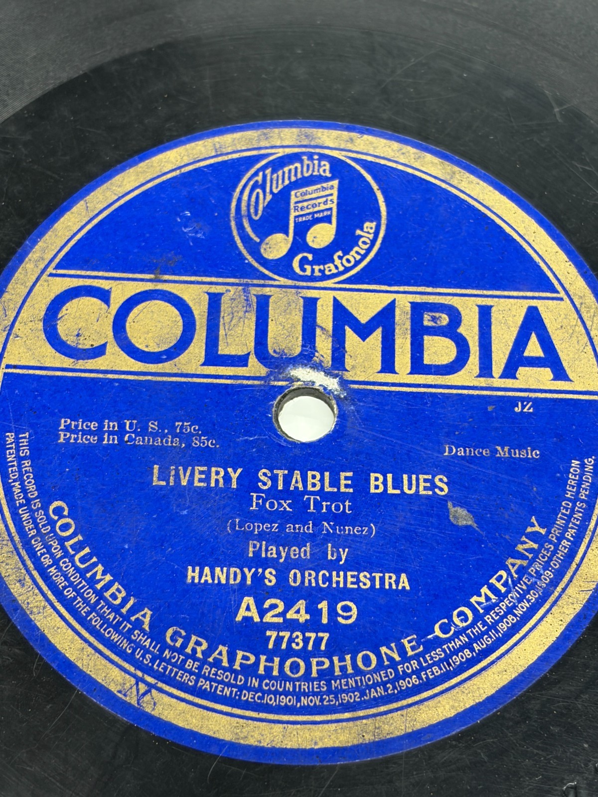 W.C. Handy Blues Orchestra Columbia 78 - Livery Stable Blues / Jazz Dance