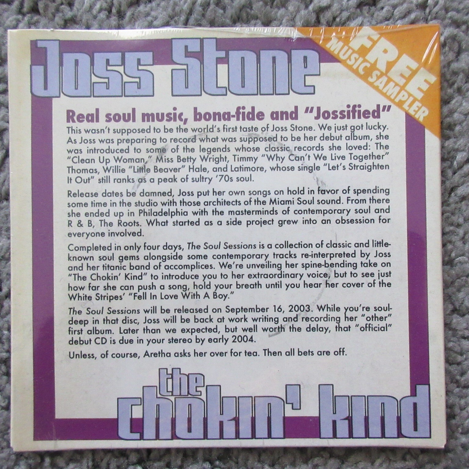 VTG NEW SEALED RARE CD JOSS STONE CHOKIN KIND SAMPLER 3 TRACKS