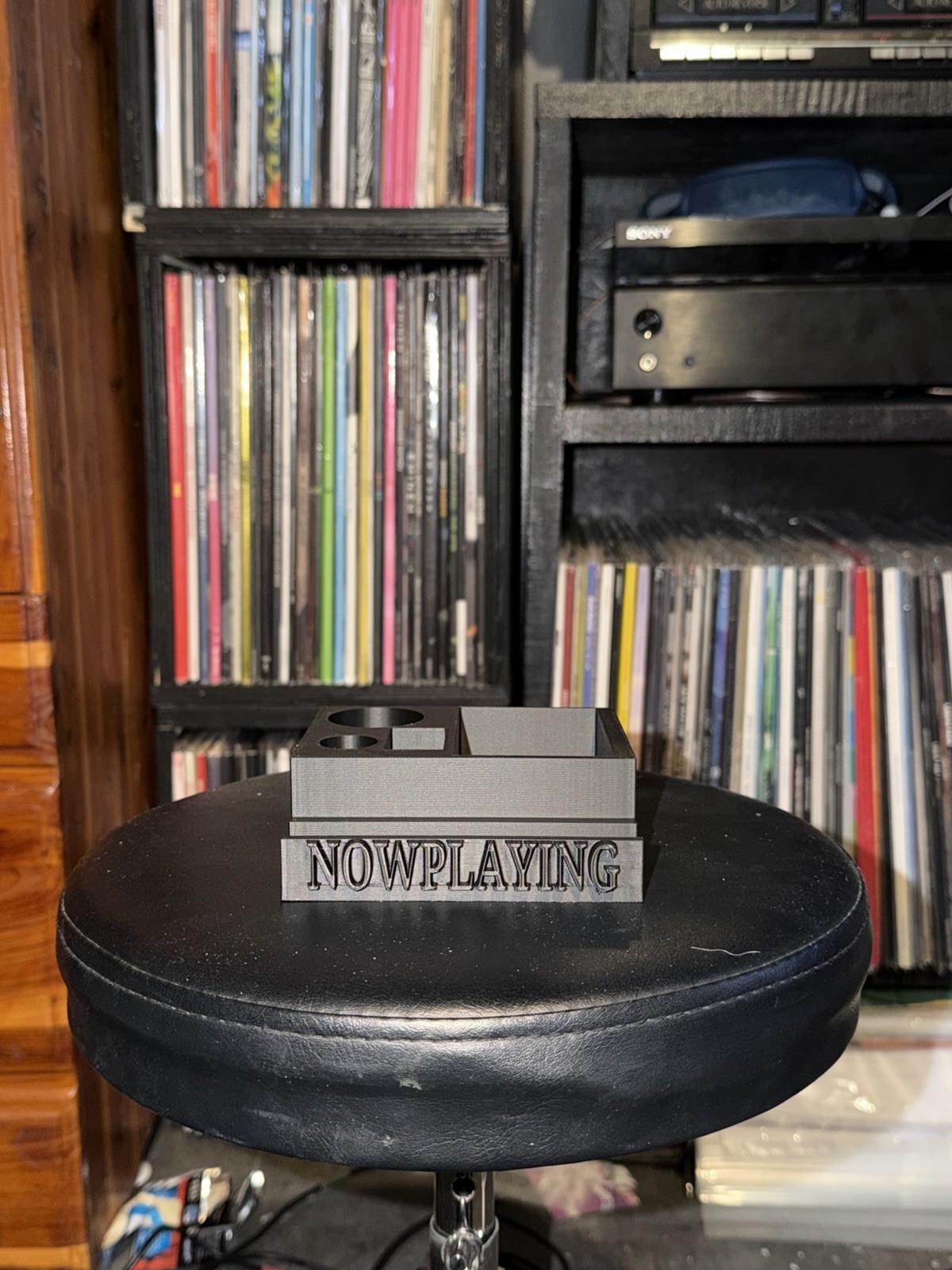 Now Playing Vinyl Record Player Stand That Holds Cleaning Supplies Black