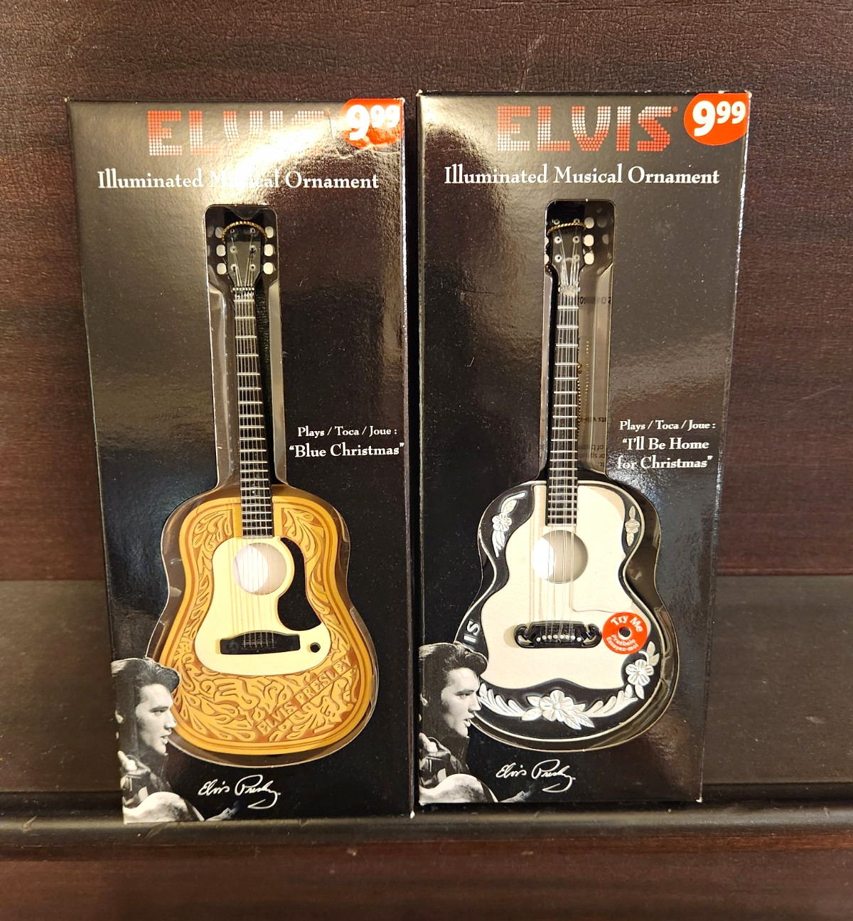 Elvis Illuminated Musical Hanging Guitar Christmas Ornaments Set of 2