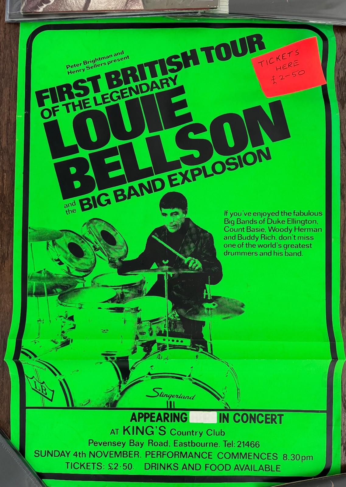 Louie Bellson UK vintage tour  poster 30” x 20” Slingerland Rogers Ludwig