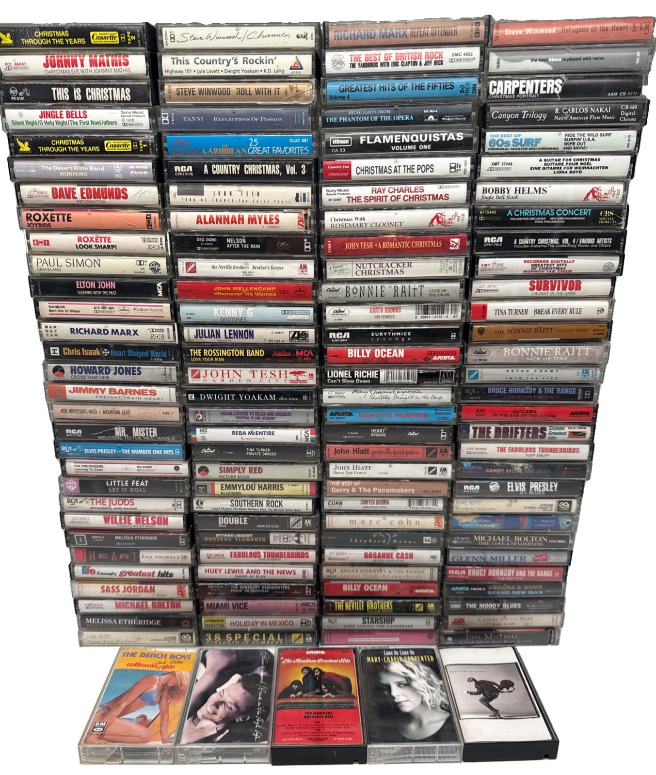 Vintage Music Cassette Tape Lot (125) Elvis, Bryan Adams, Beach Boys, Heart