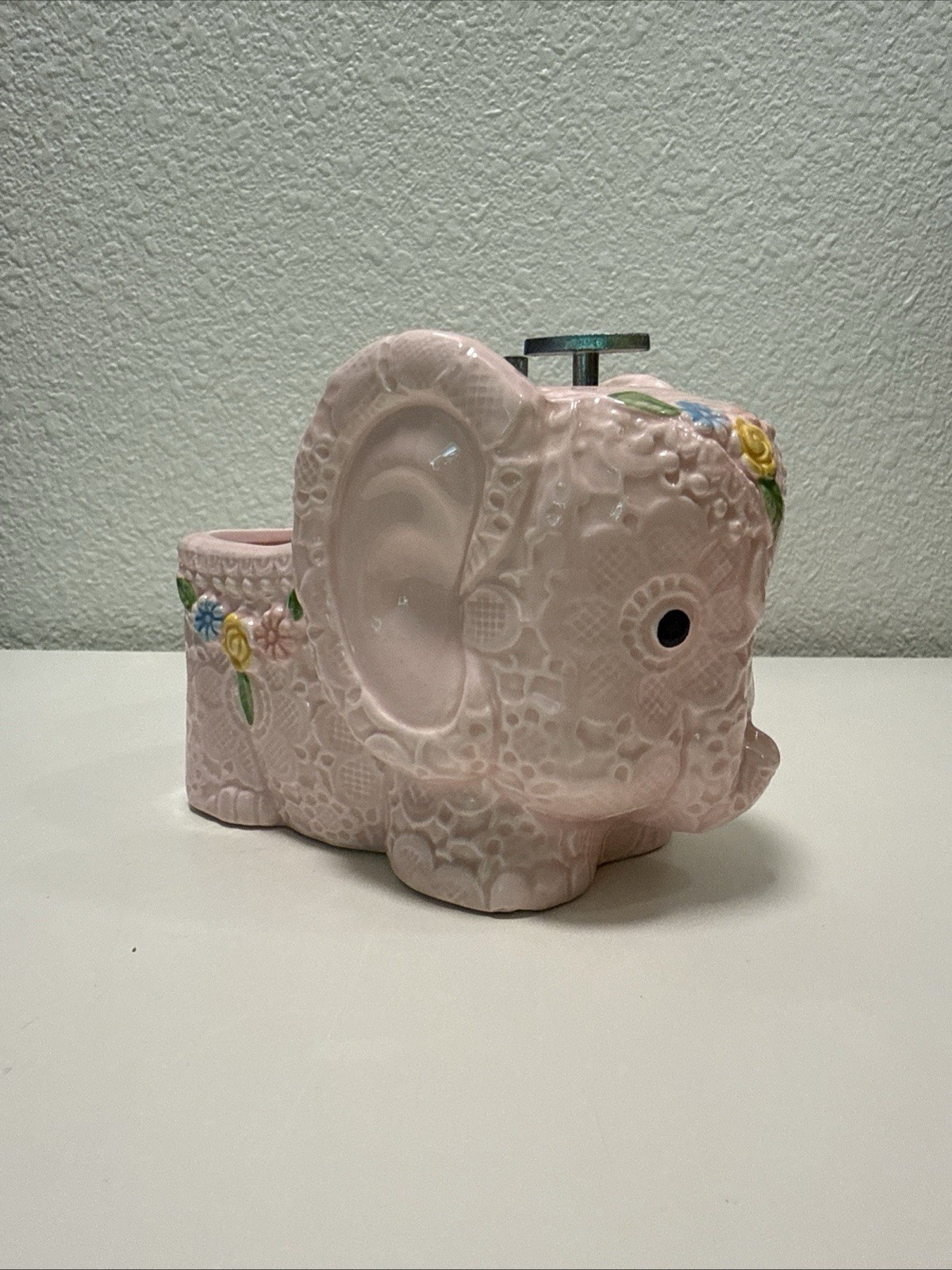 Vintage Napcoware Pink Elephant Music Box Rock A Bye Baby Japan Works