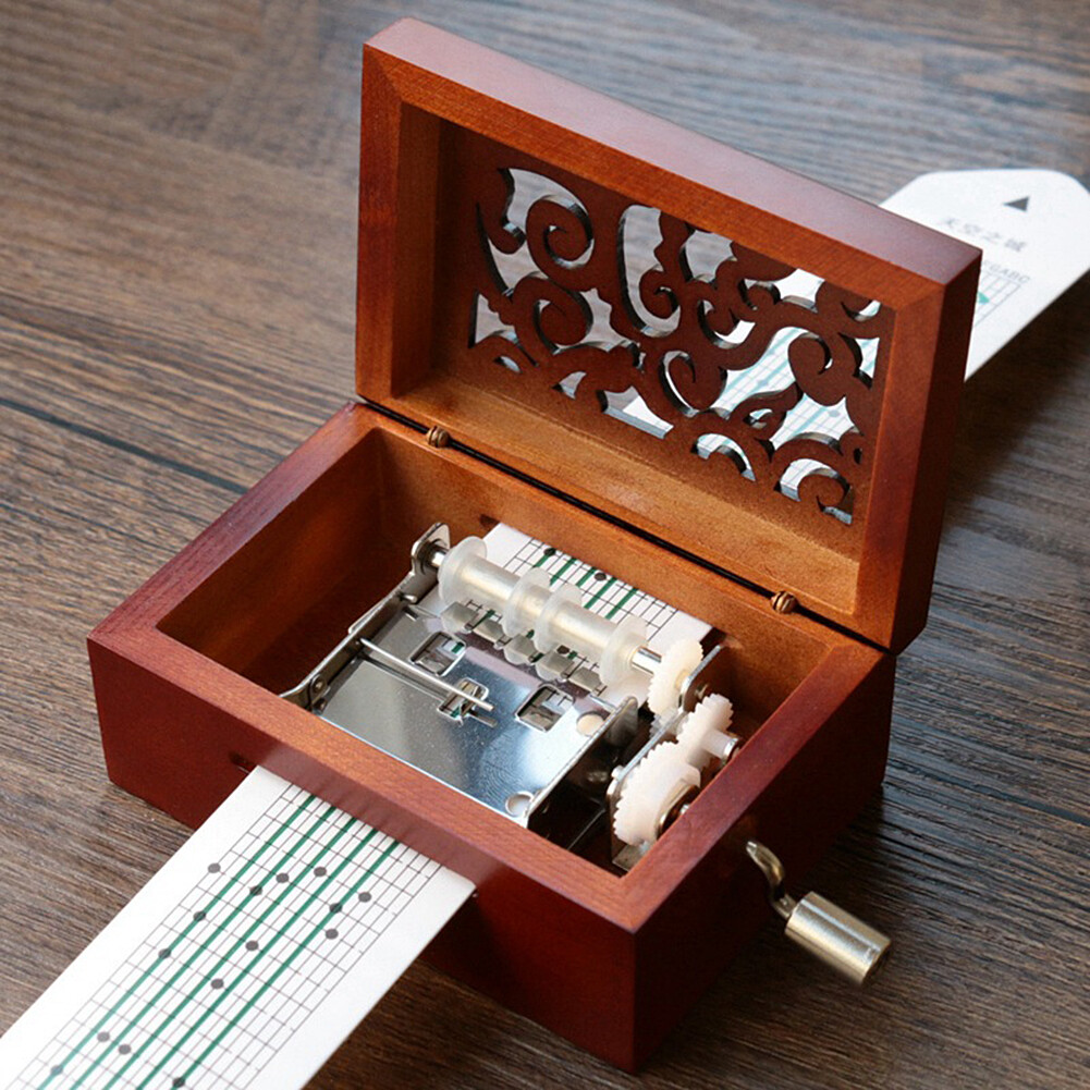 US 15 Notes Vintage Carved Wood Mechanism DIY Songs Handcrank Music Box Gift