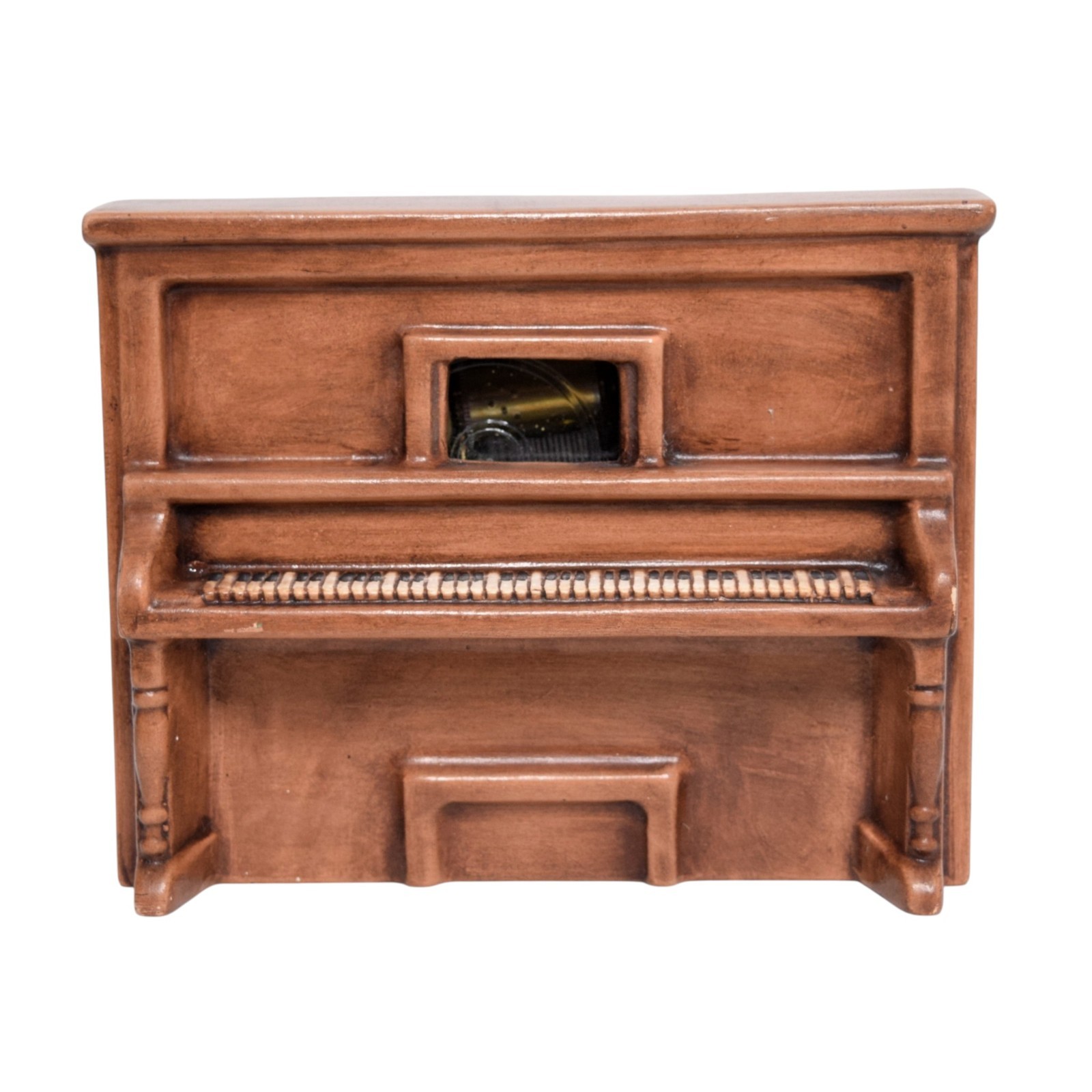 Vintage Ceramic Upright Piano Music Box Wood Grain Finish Working Desk Decor KSS