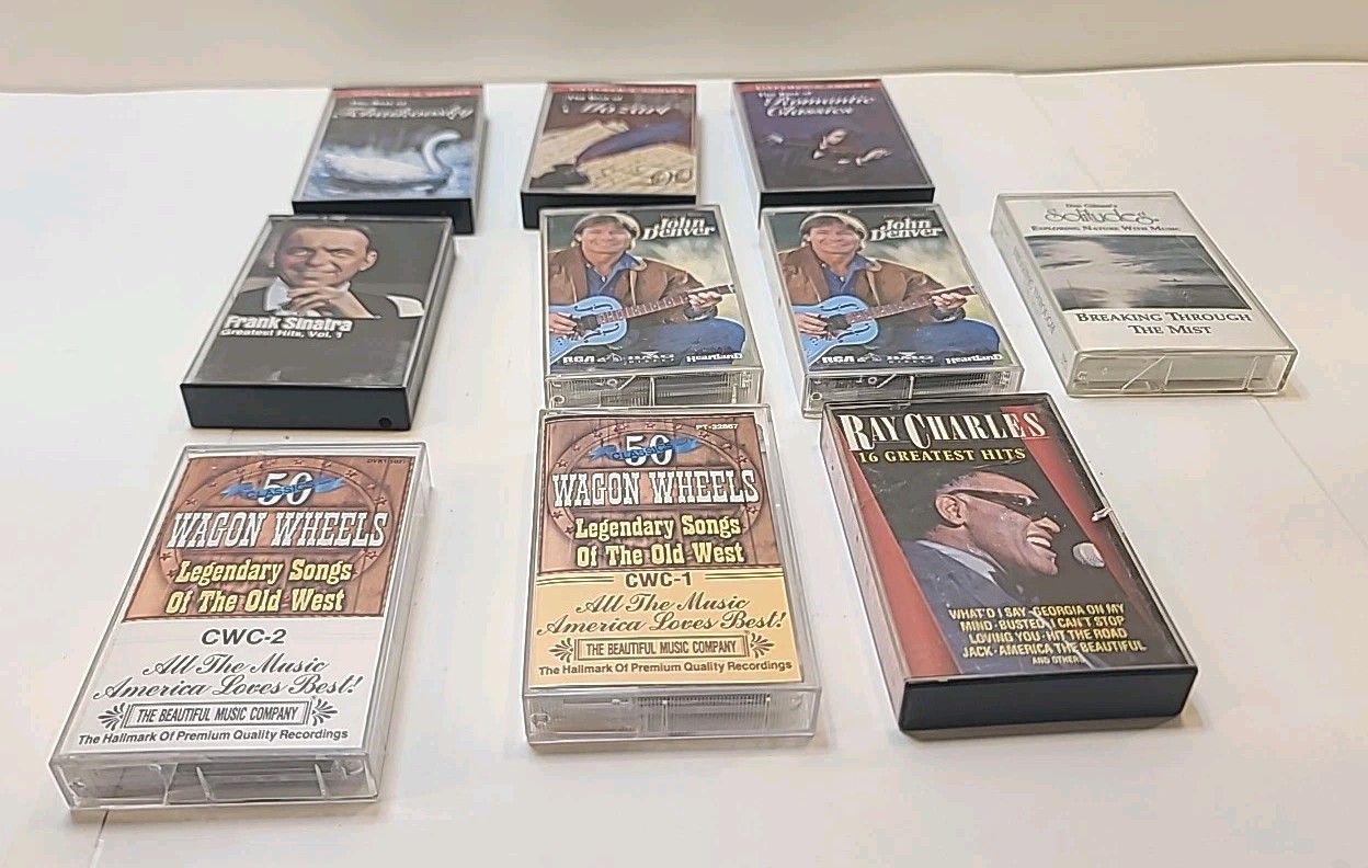 Lot of 10 Vintage Cassette Tapes With Case Mixed Genre - Classical, Pop & More 