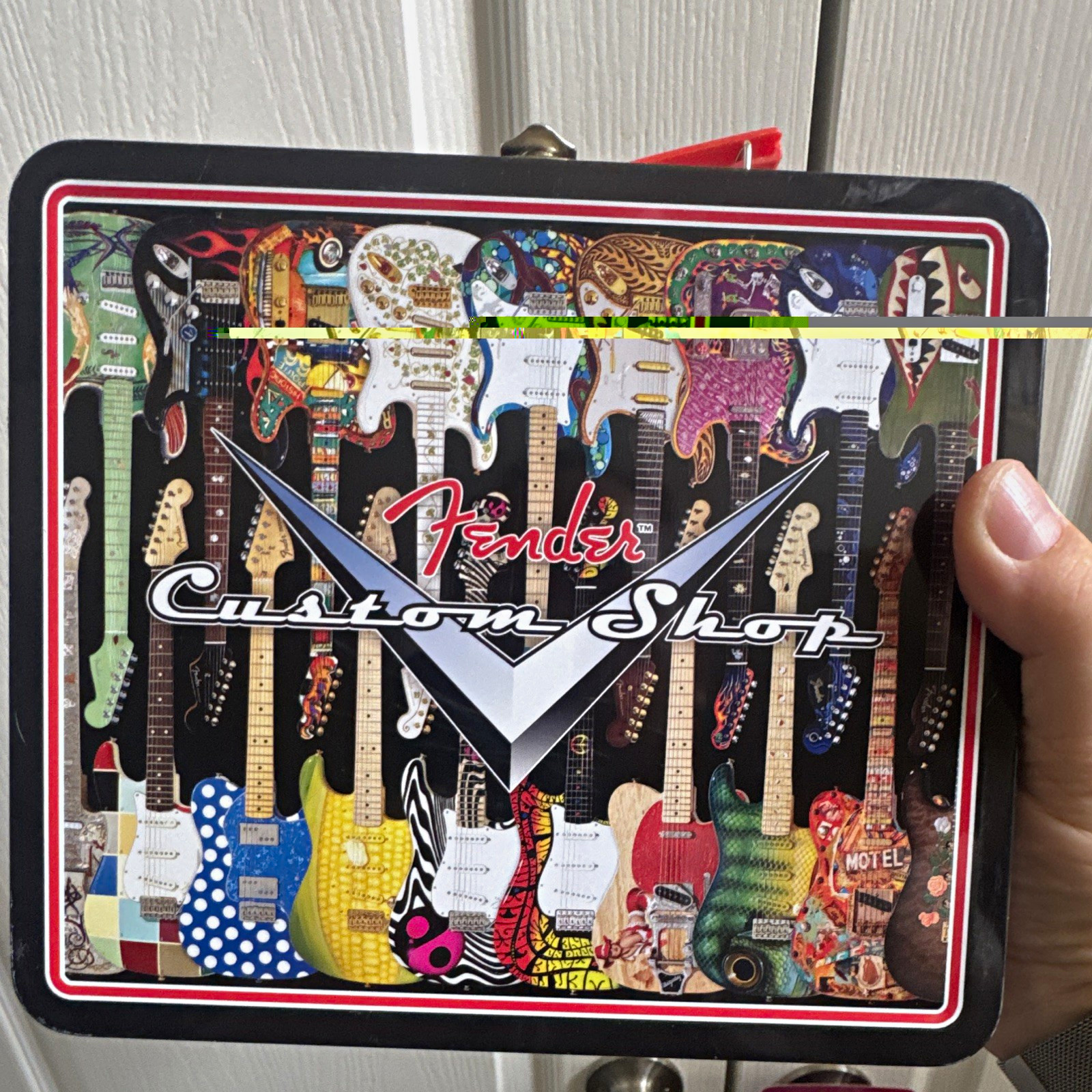 Fender Custom Shop Metal Lunchbox Tin Case w/ Red Handle Guitar Graphic