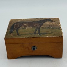 Vintage Horse Equestrian Wooden Music Box Swiss Movement Merry Widow Waltz picture