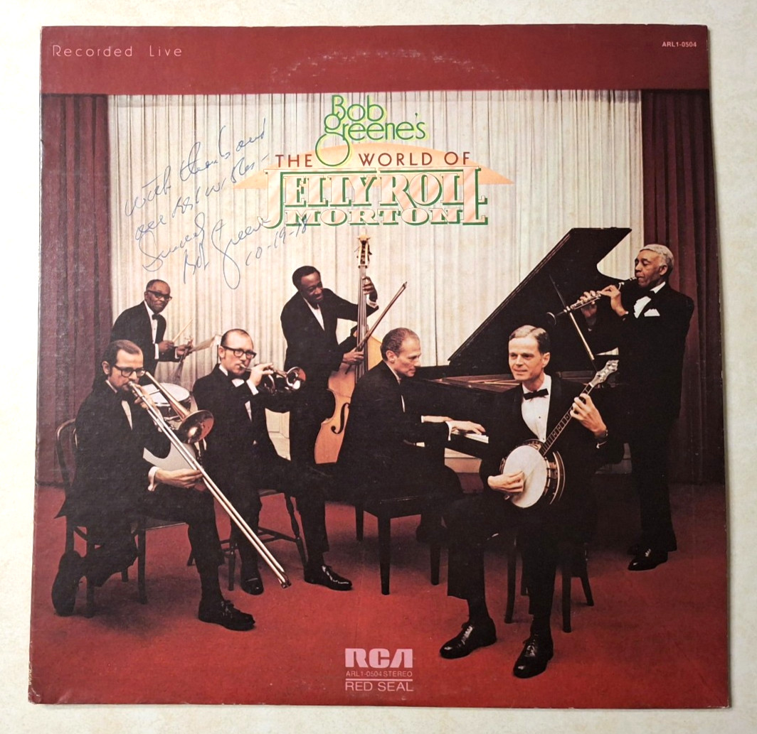 Bob Greene\'s The World of Jelly Roll Morton Vinyl LP SIGNED Jazz 1974 VG+/NM