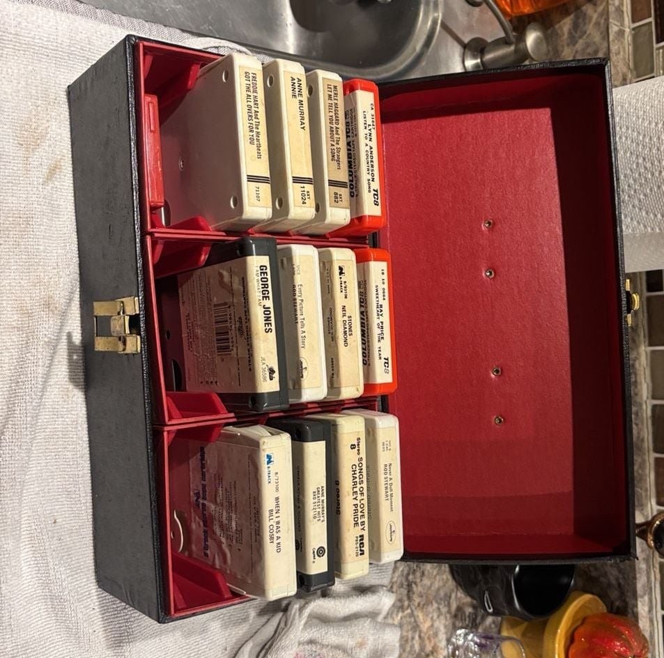 Vintage 8-Track Tape Storage Case with 11 Country and Rock 8-Track Tapes