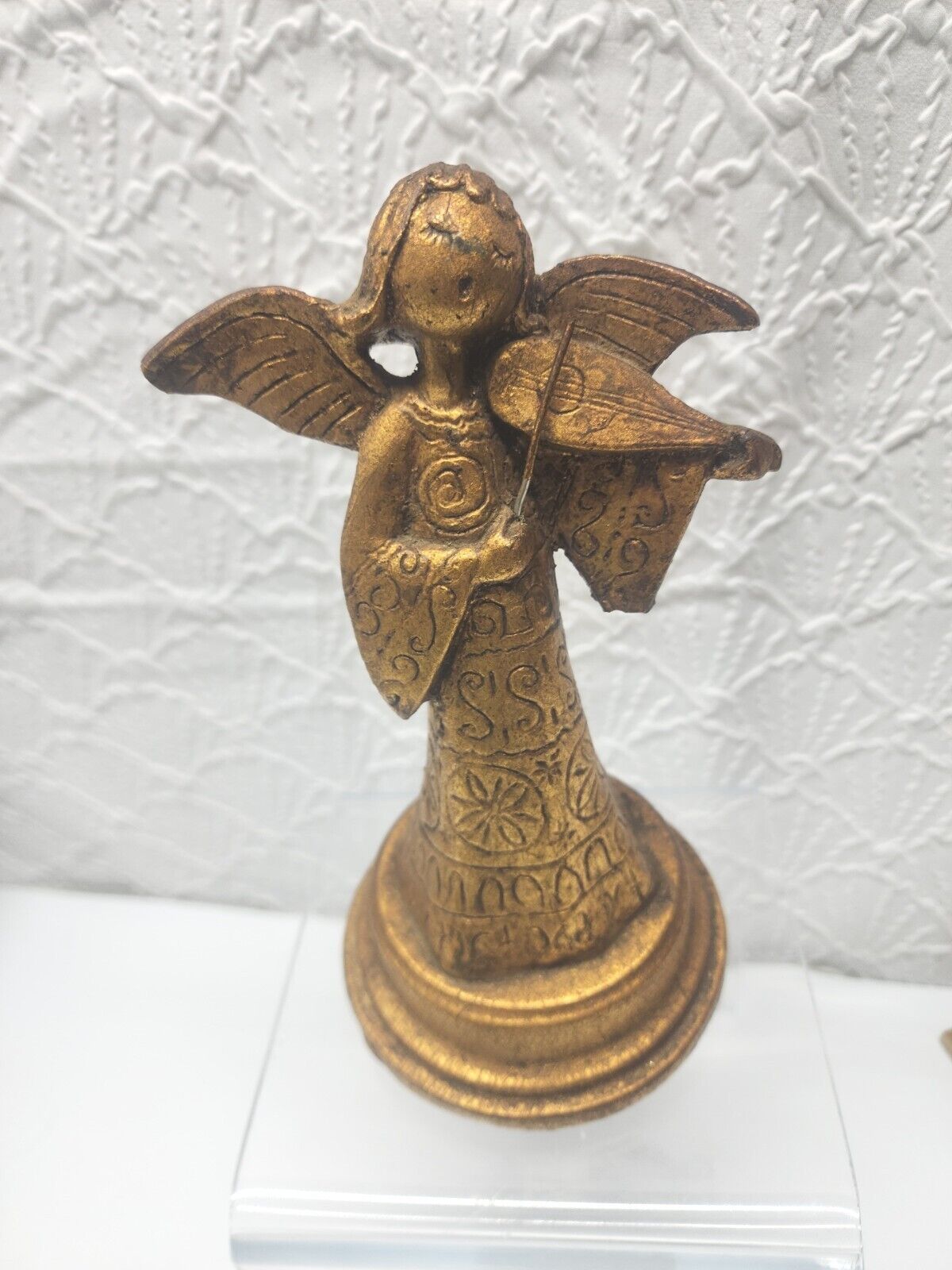 Vintage Italy  Gold Musical Angel Music Box - Angel Playing Violin 9 in 