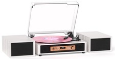 Retro Vinyl Record Player with Built-in & External Speakers, White picture