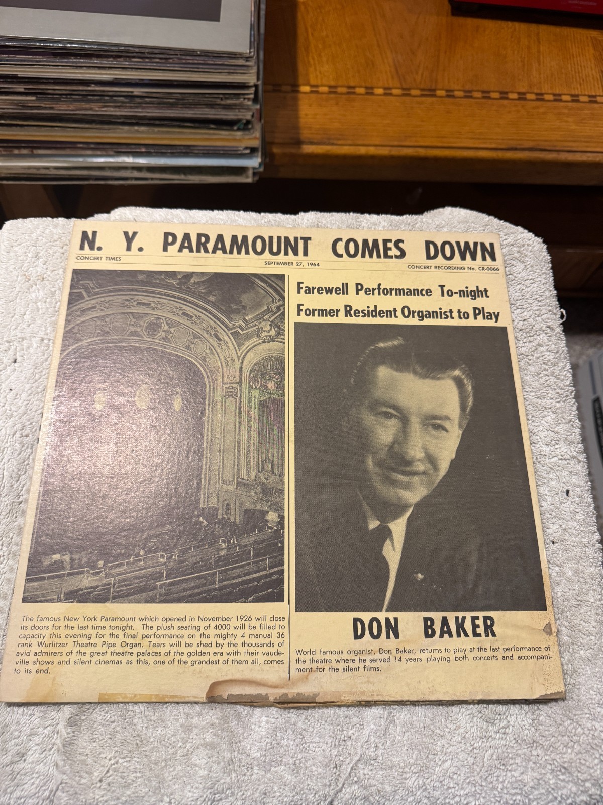 Don Baker Farewell Performance at NY Paramount Theater LP - GOOD CONDITION