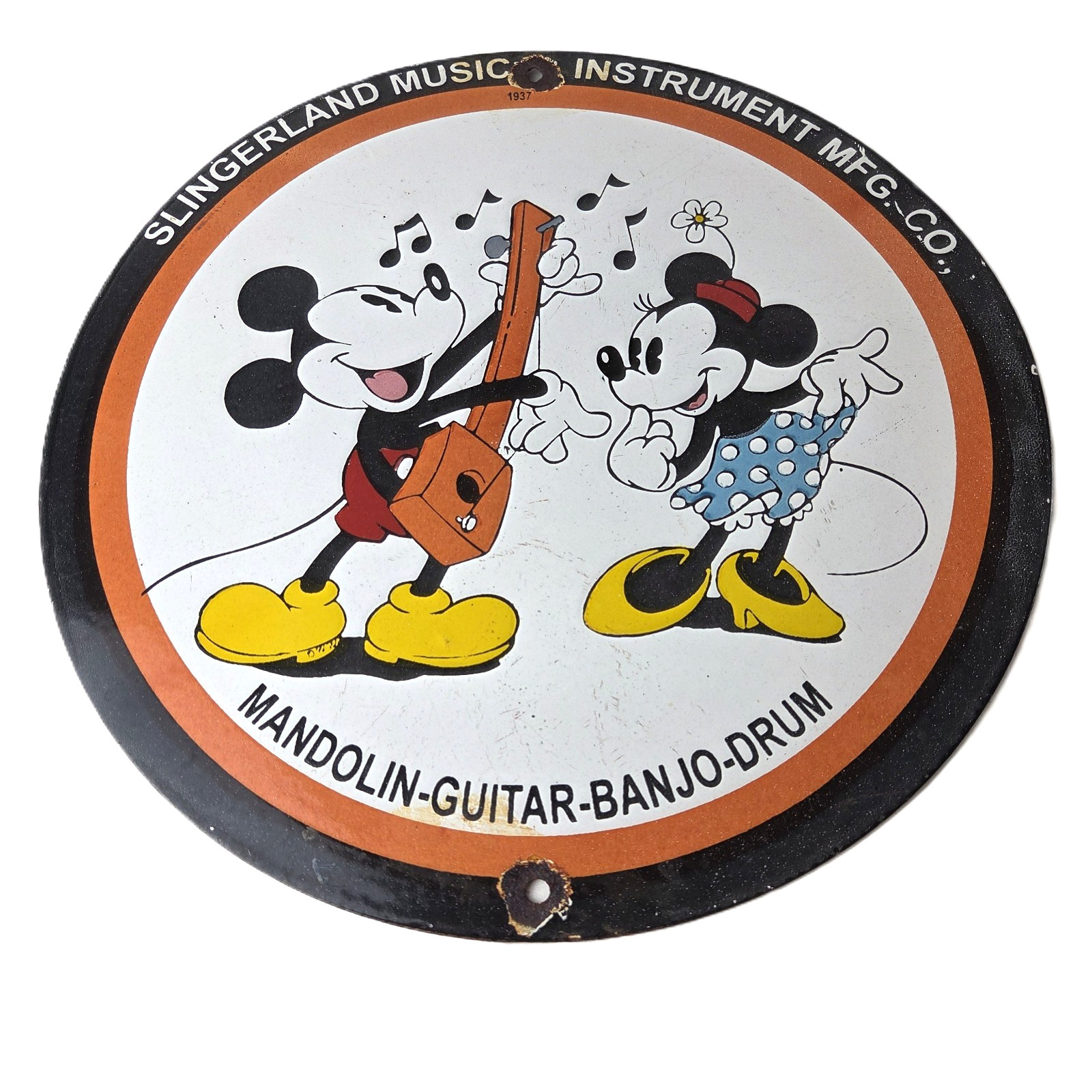 Vintage Slingerland Music Sign - Drums Guitar Disney Mickey Gas Pump Ad Sign