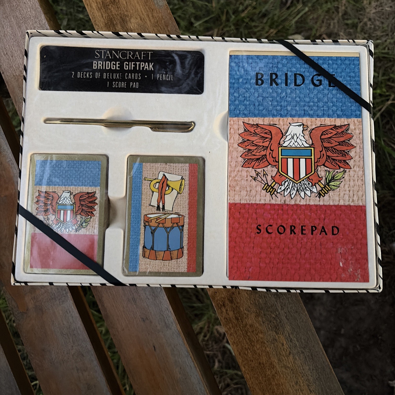 VINTAGE STANCRAFT BRIDGE GIFT SET AMERICANA FIFE DRUM New Old Stock Sealed 