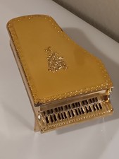 Vintage Baby Grand Piano Jewelry Box Wind Up Music Box Gold Tone Trinket Box picture