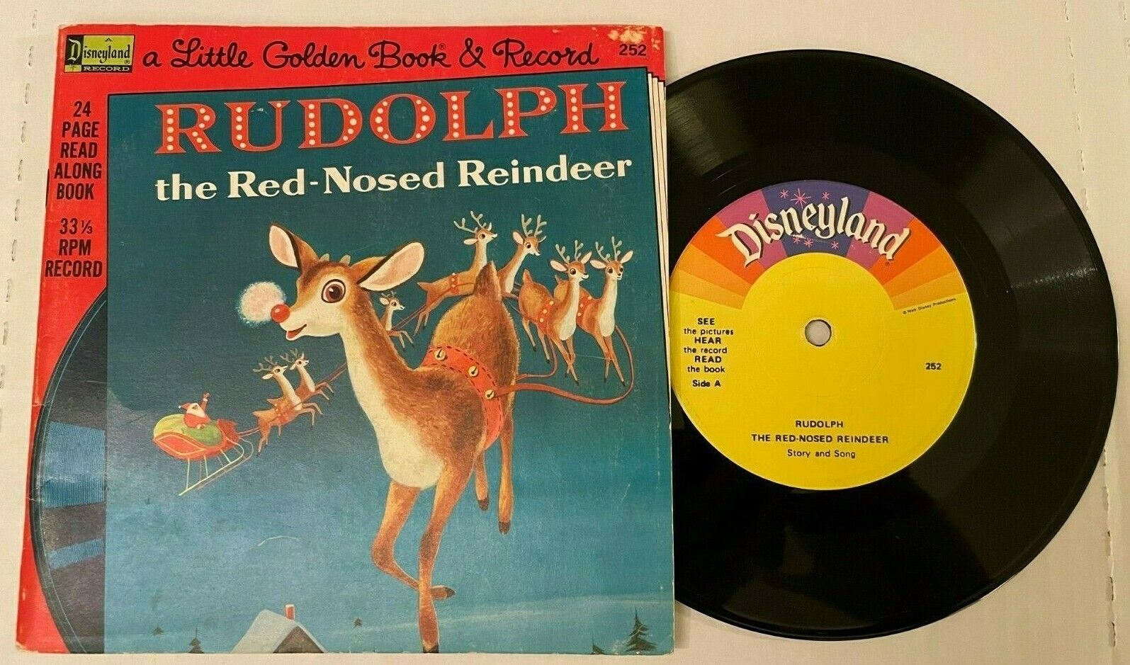 Disneyland Rudolph The Red-Nosed Reindeer Vinyl Record Vintage 45 RPM 1970