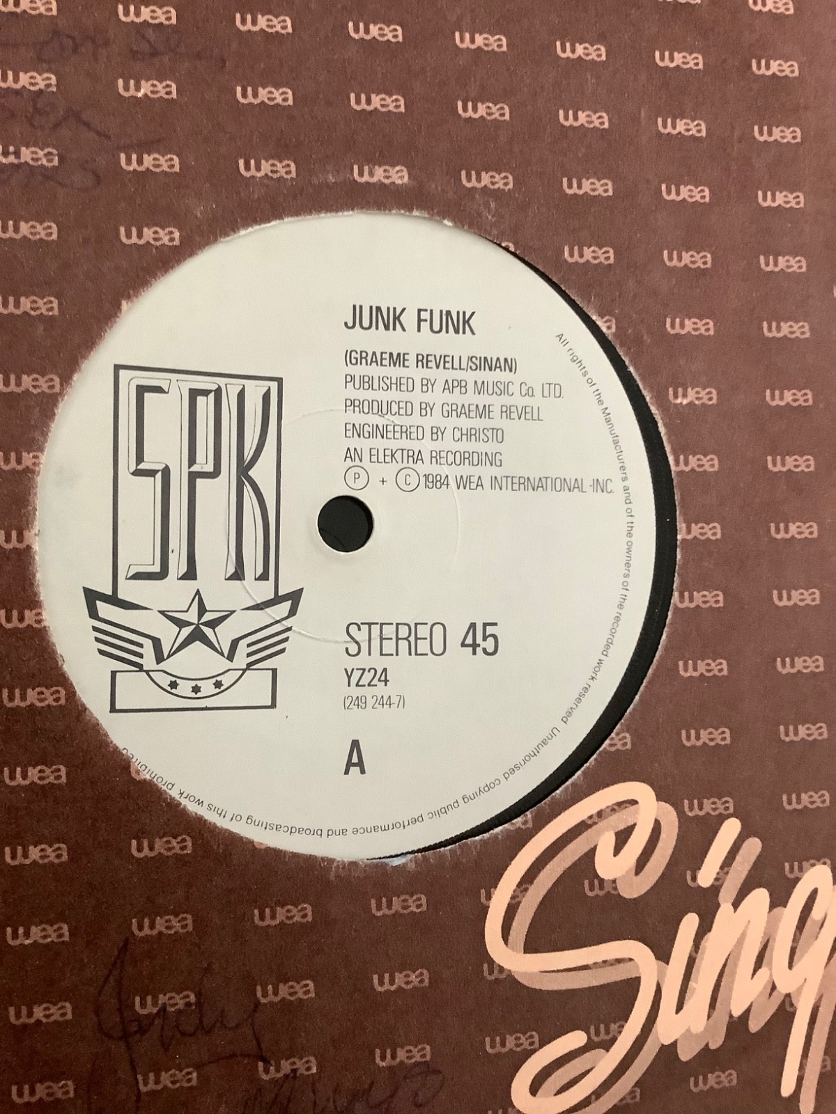 SPK.  JUNK FUNK.    7” vinyl.   1984. Elektra