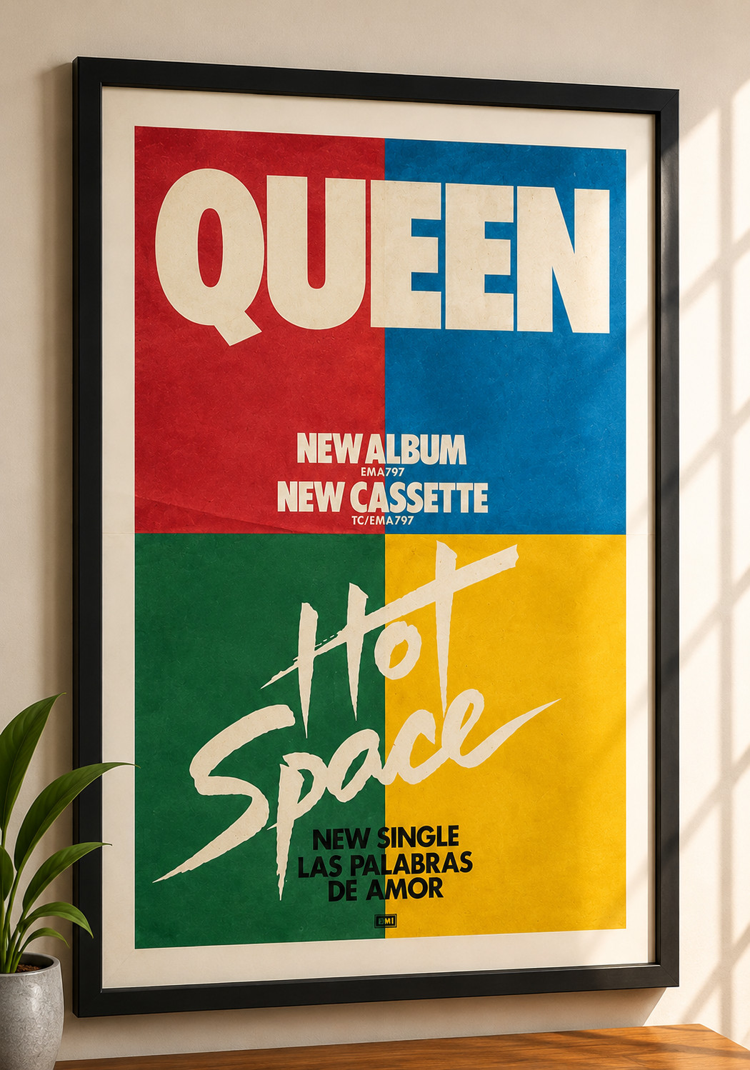 QUEEN+HOT SPACE+1982+ORIGINAL GIANT SIZED FRAMED POSTER ADVERT