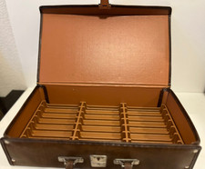 Vintage Faux Leather Cassette Tape Holder Storage Cabinet Holds 24 - Nice picture