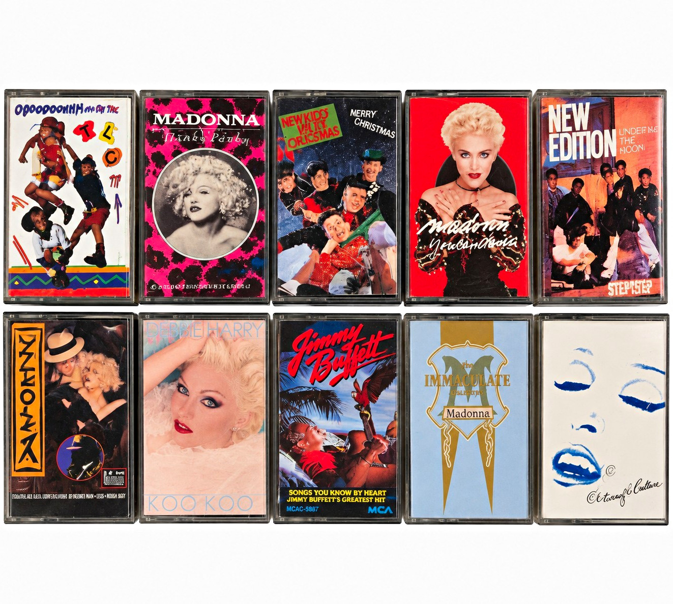Lot of 10 Vintage Cassette Tapes Madonna TLC Debbie Harry New Edition Jimmy Buff