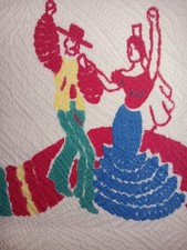 Vintage Southwest tablecloth Spanish Dancers bullfighter guitar playing On Sale picture