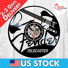 Fender Telecaster Guitar Music Black Vinyl Record Wall Clock Guitarist Best Gift picture