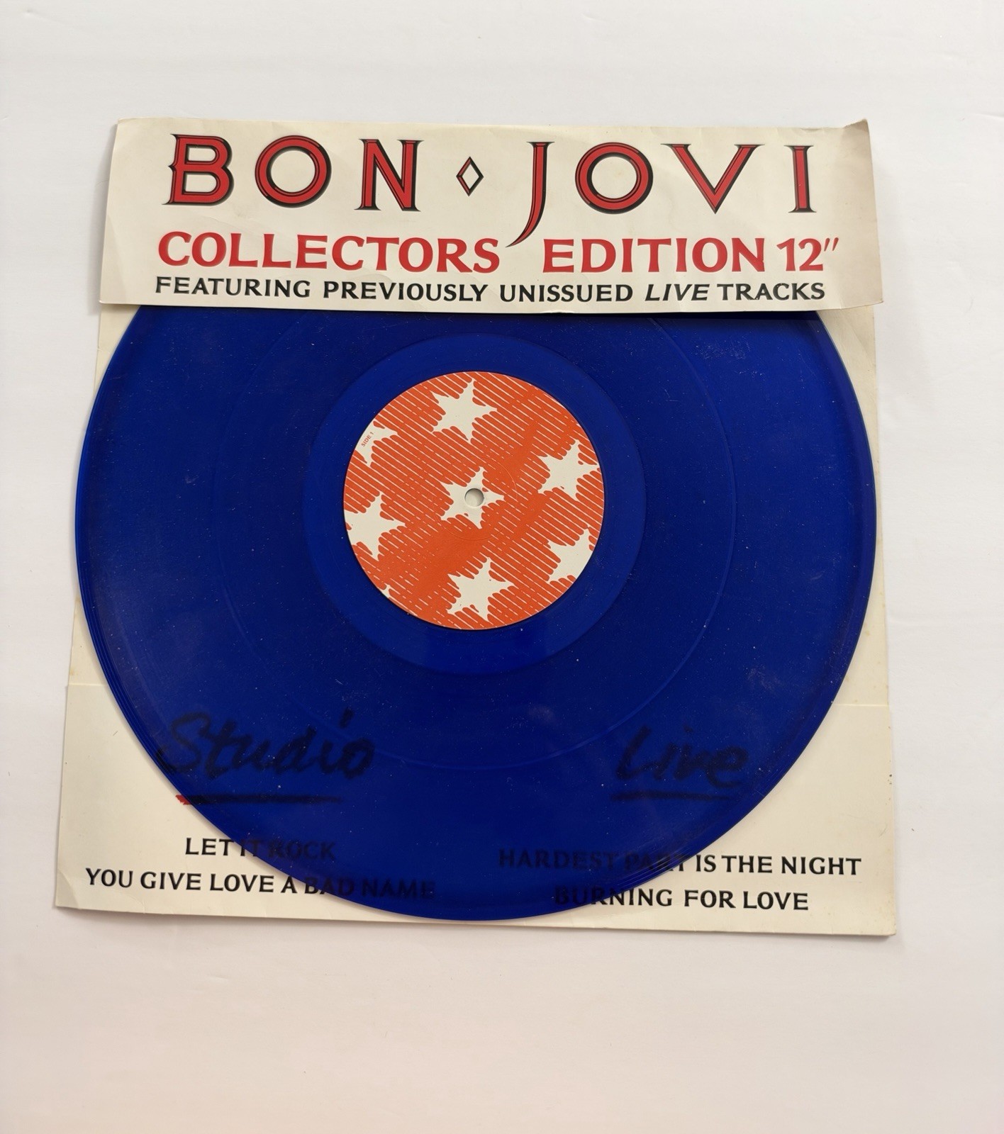 Vintage Bon Jovi Collectors Edition 12”Blue Vinyl VERXR 26 Let It Rock Live 1986