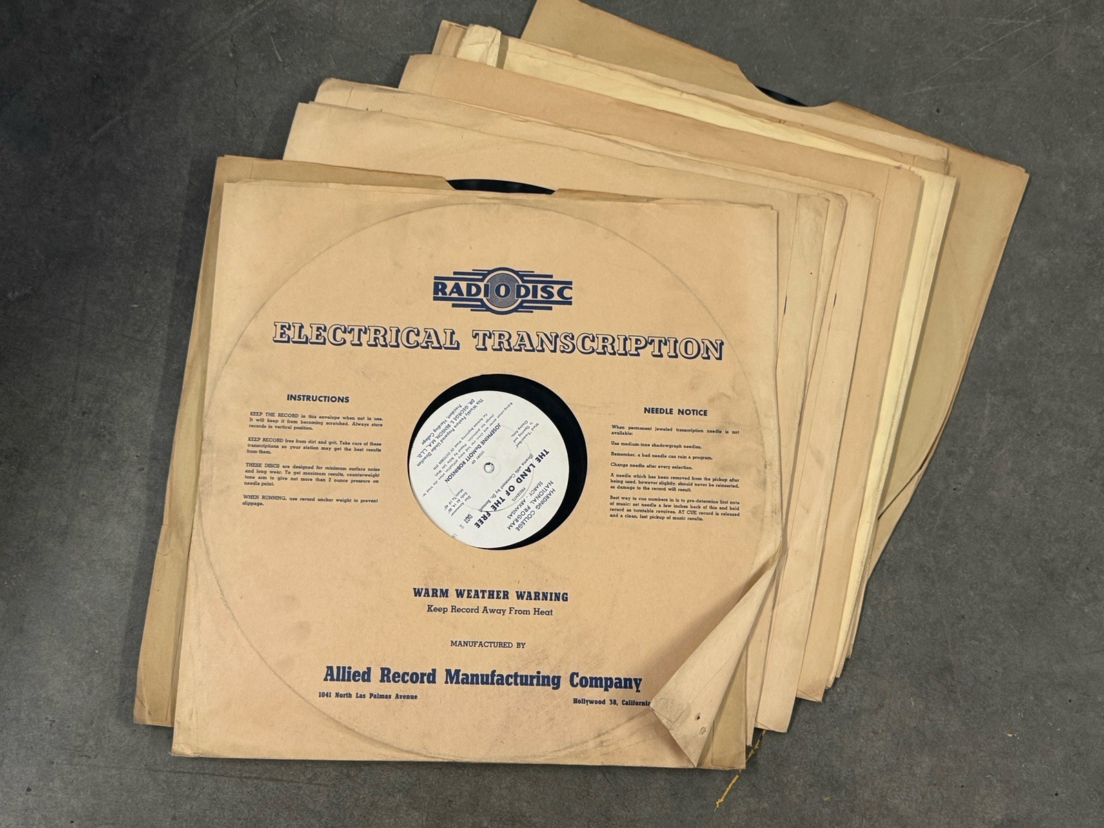 Lot 12 Vintage RadioDisc Electrical Transcription Records Harding College