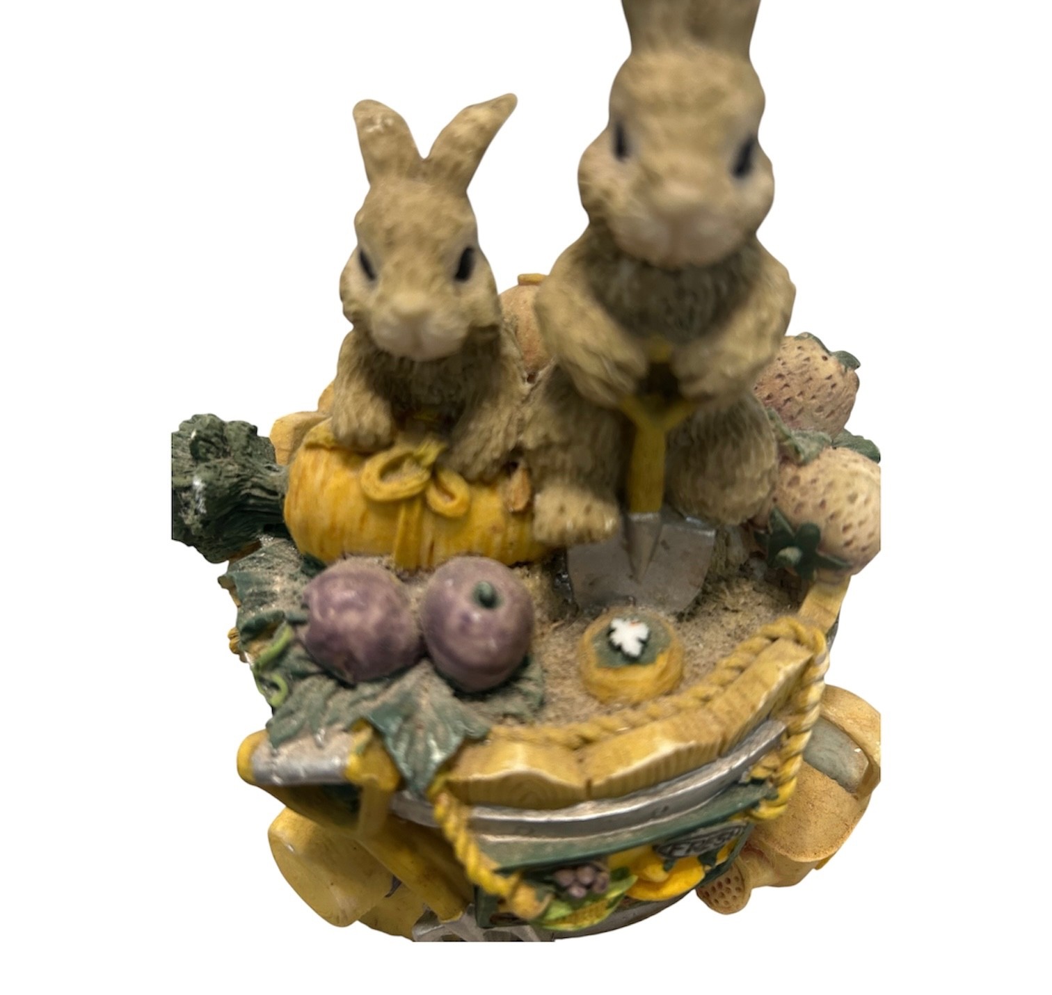 Vintage Wind-up Music Box Plays 'My Favorite Things' Basket 2 Rabbits BEAUTIFUL