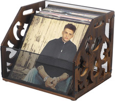 Vinyl Record Storage Crate, Vintage Wood Metal Record Holder, LP Record Storage picture