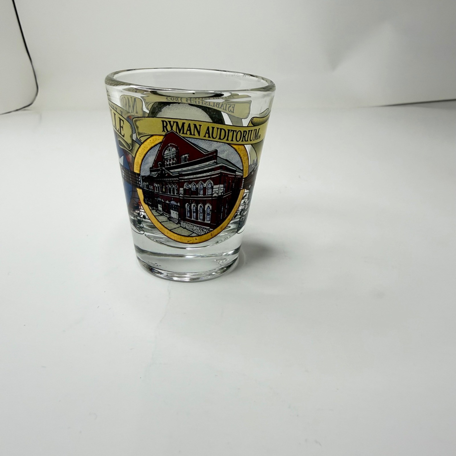 Nashville Ryman Auditorium Shot Glass Souvenir Established 1892 Banjo Graphic